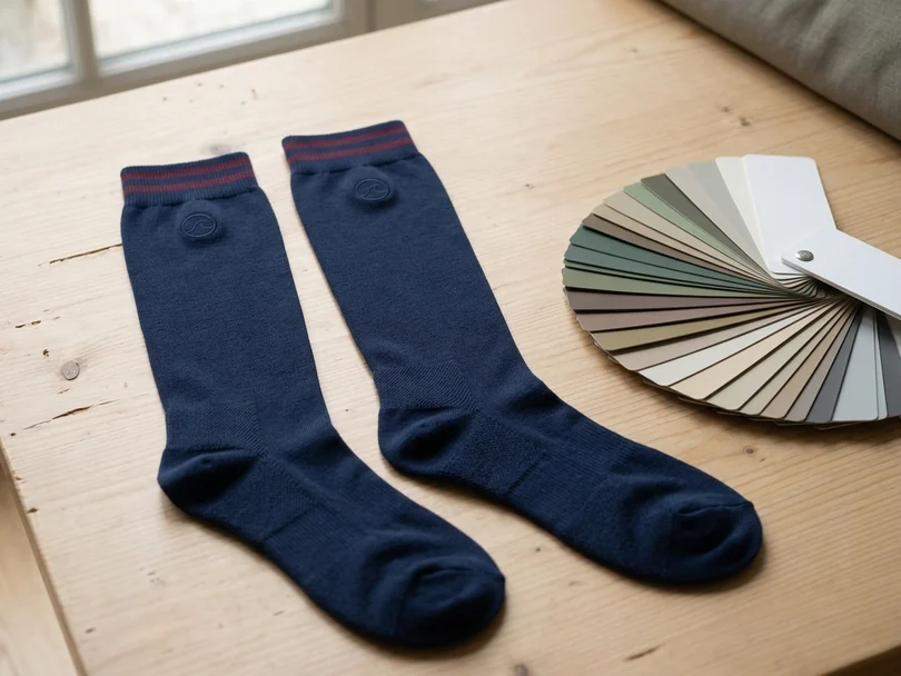 Calcetines con rayas en los colores de un club junto a una carta de colores
