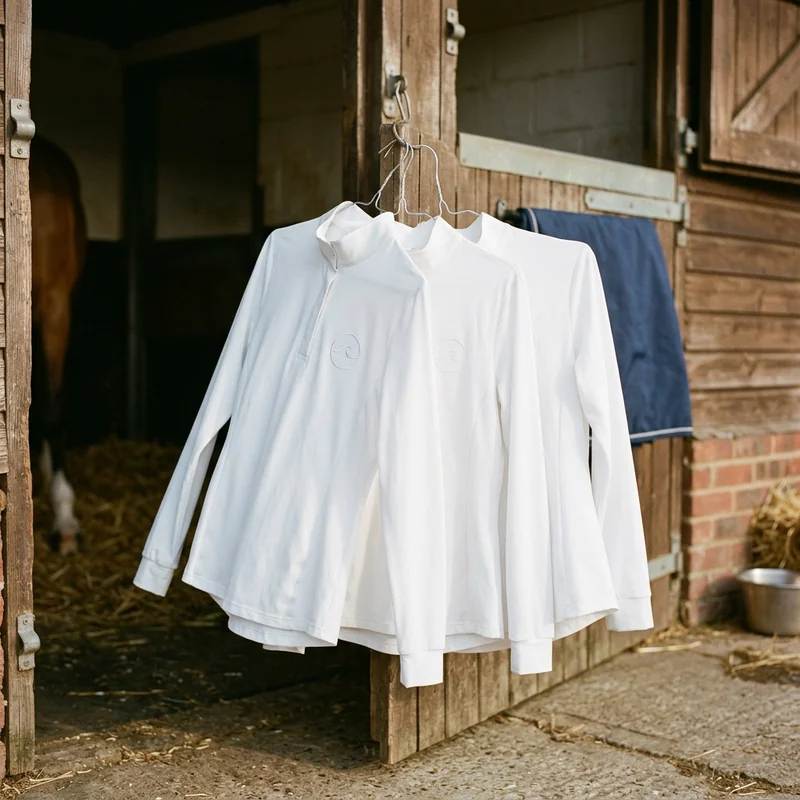 Camisas blancas secándose al aire junto a la cuadra