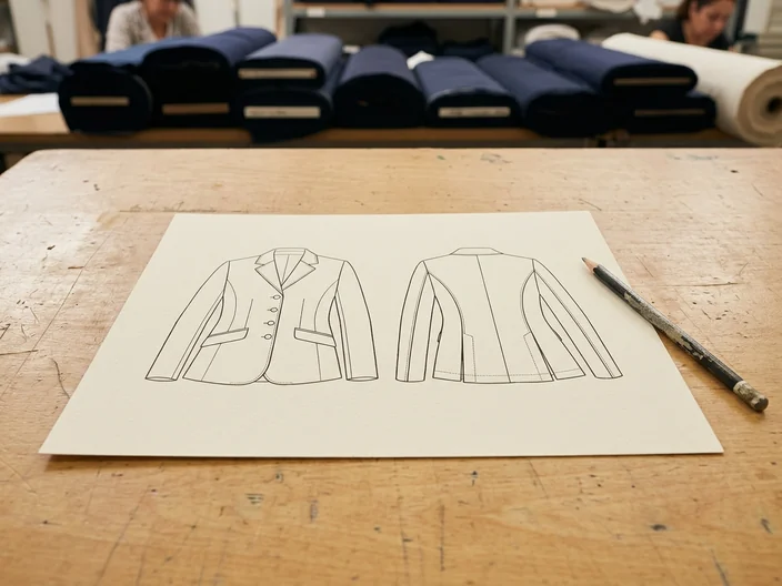 Ficha técnica de la chaqueta sobre la mesa