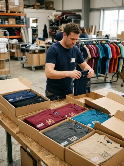 Embalaje de prendas por modelo, color y talla en cajas lisas