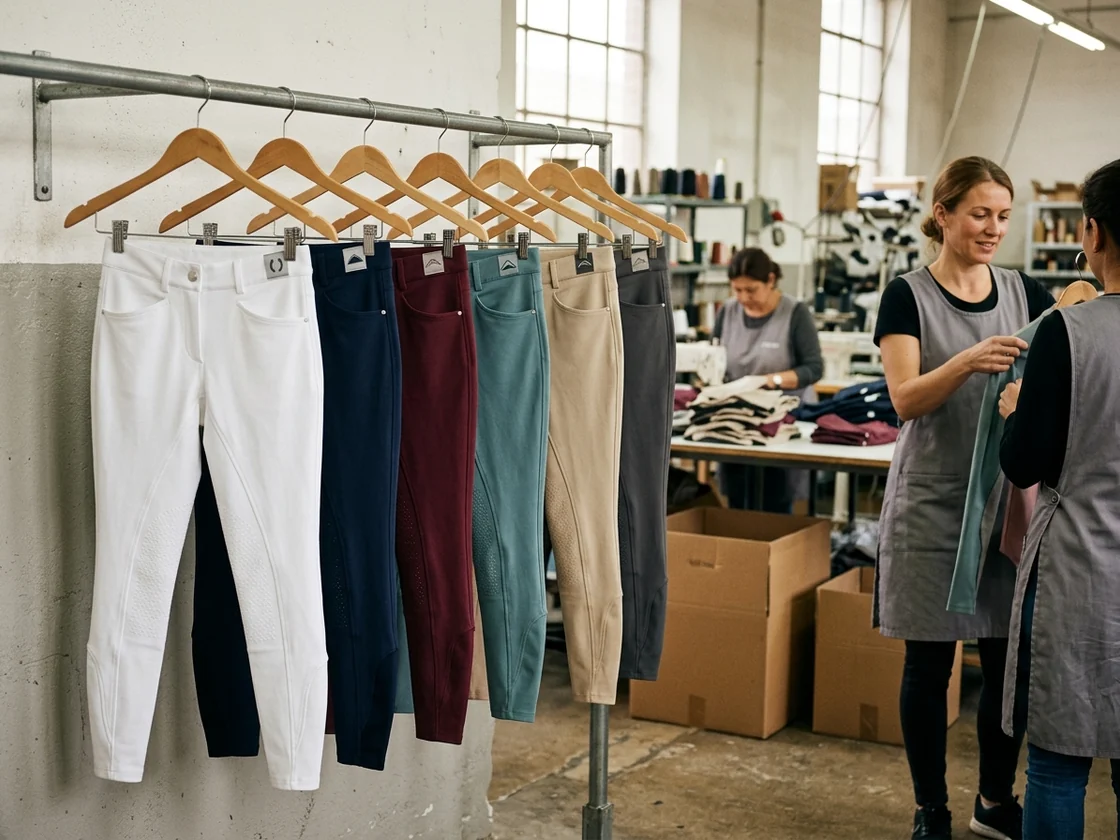 Pantalones de montar de varios colores colgados