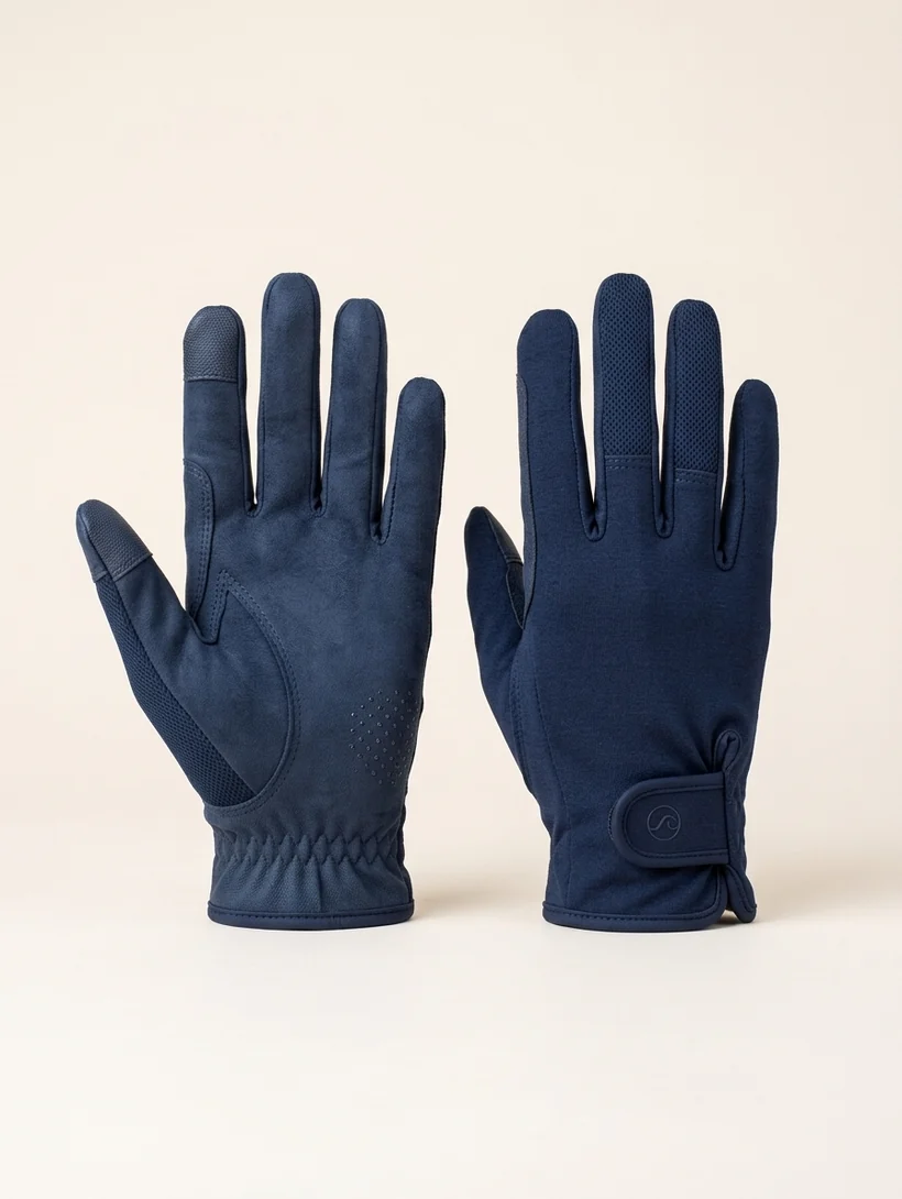 Guantes de equitación RE-AC-02 sintéticos azul marino con yemas táctiles