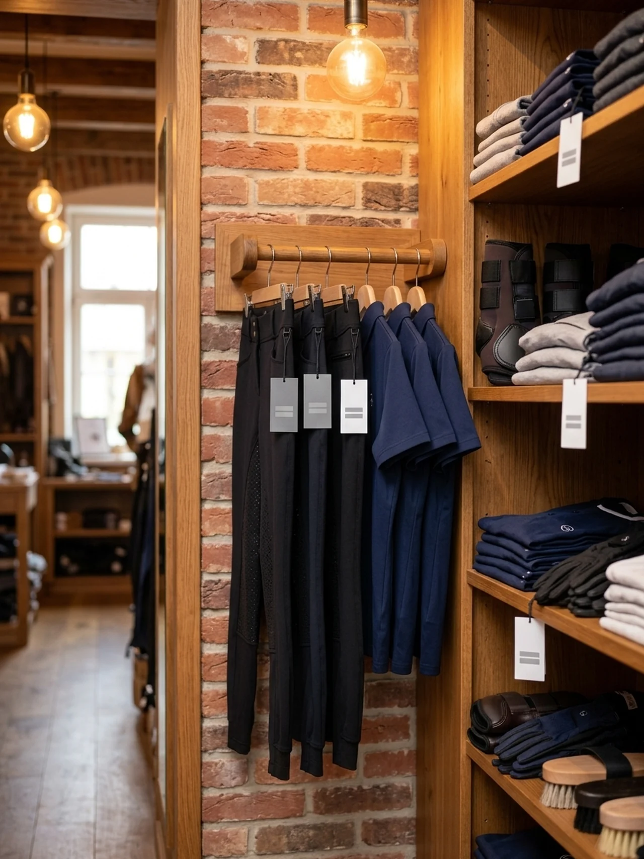 Una línea con marca propia colgada en una tienda hípica junto a otras marcas