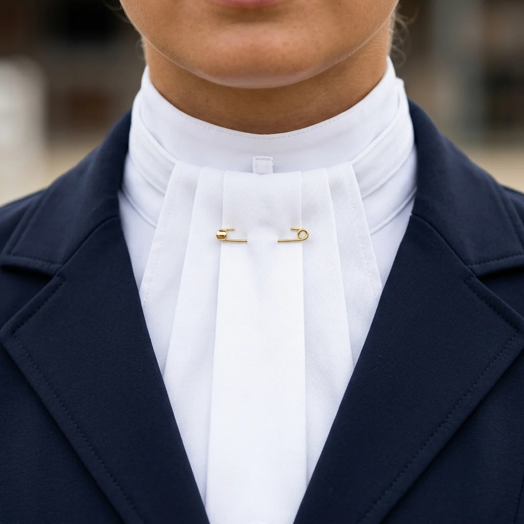Plastrón centrado en el cuello de la camisa de concurso
