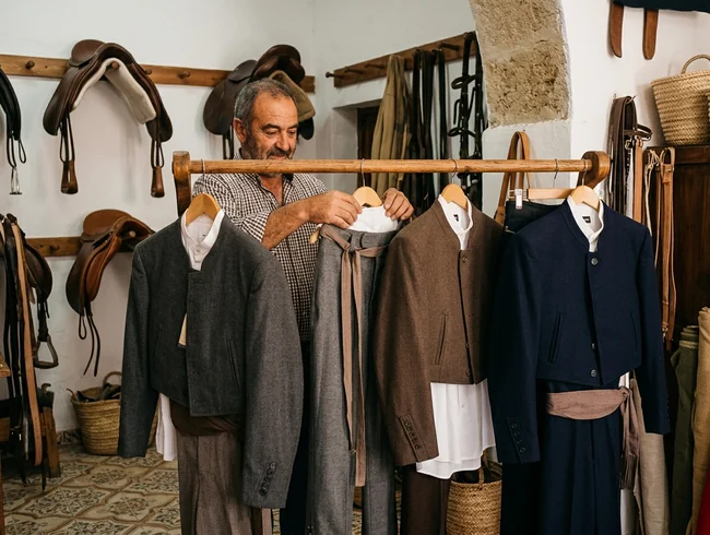 Trajes cortos camperos con marca propia en una tienda hípica andaluza