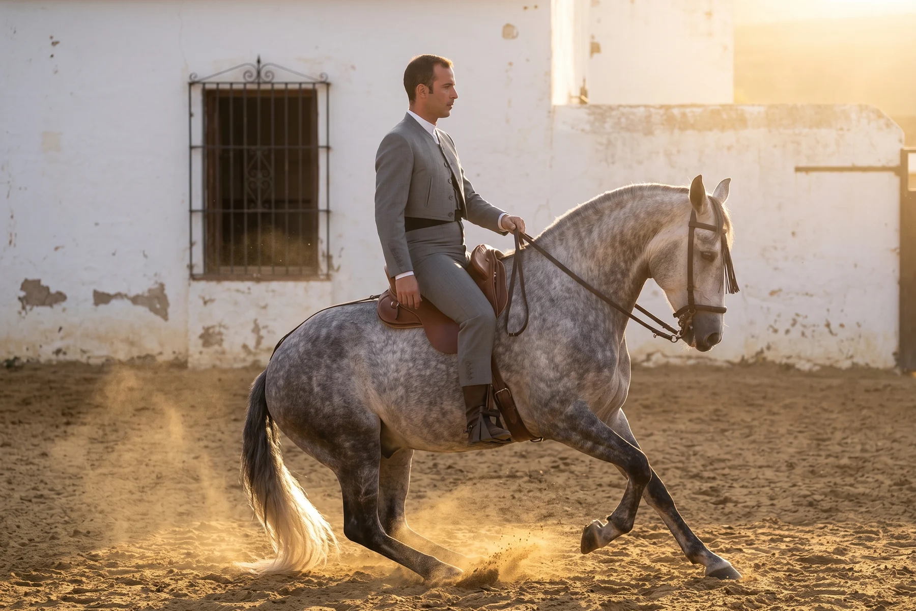 3 · En la parada: el caballo se sienta, el jinete se asienta y el talle sigue por encima de la cadera
