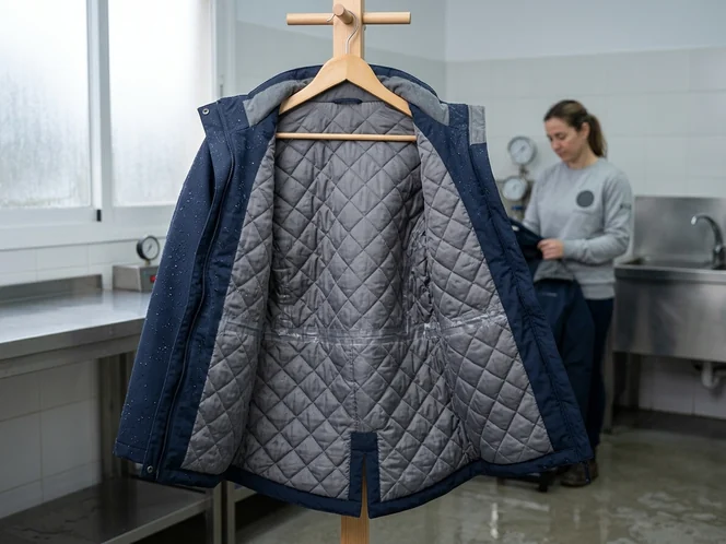 Foto de la prueba de ducha de la chaqueta impermeable