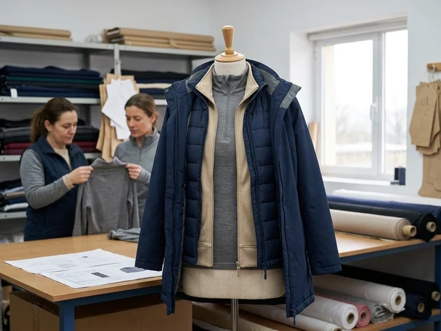 Muestra con las capas en el maniquí