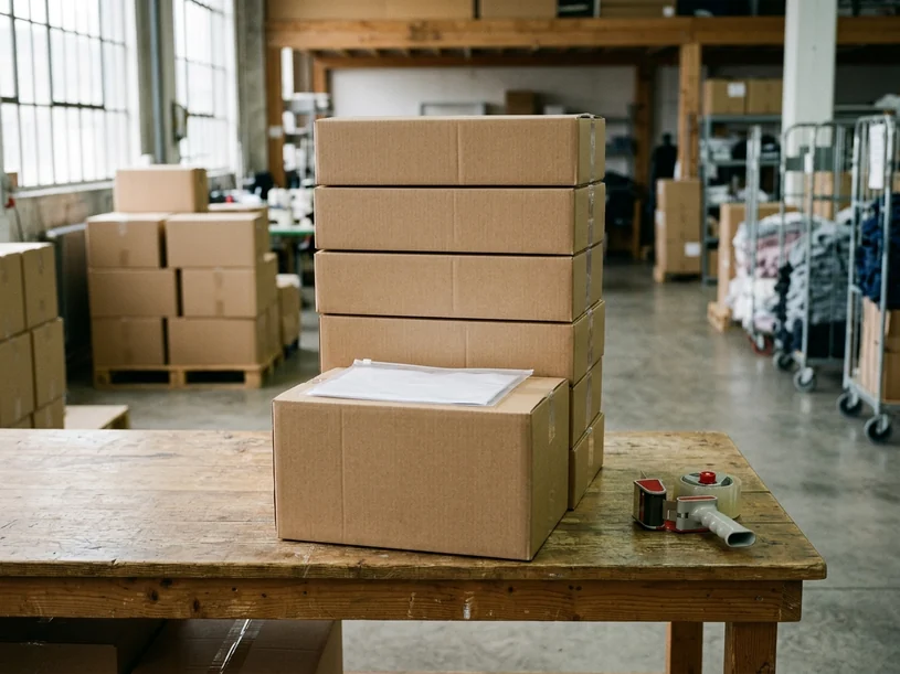 Cajas del pedido con la lista de embalaje