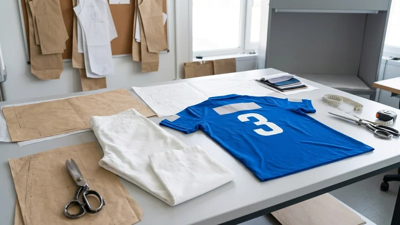 Muestra de la camiseta y del pantalón sobre la mesa