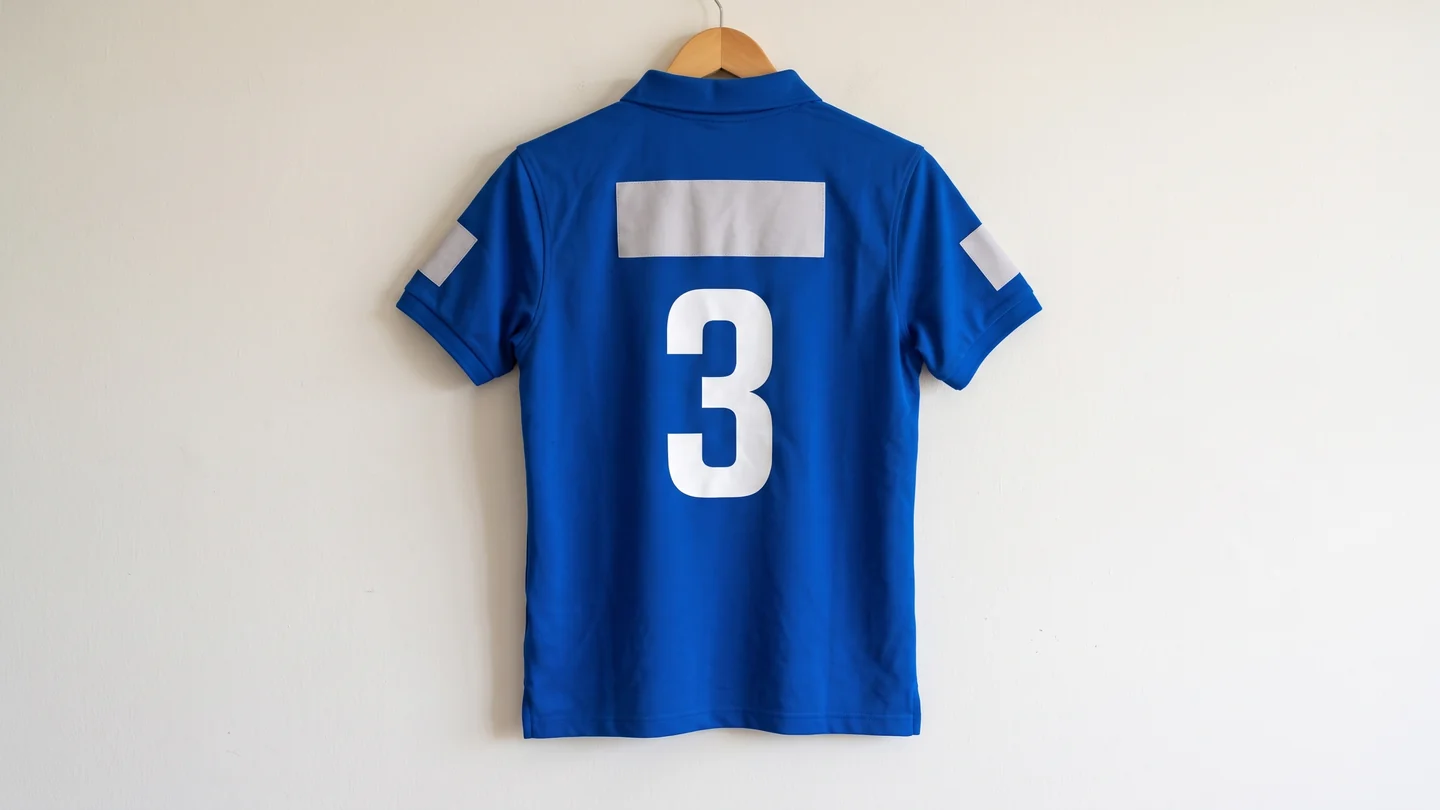 Camiseta de juego de polo azul cobalto con el número 3 en la espalda