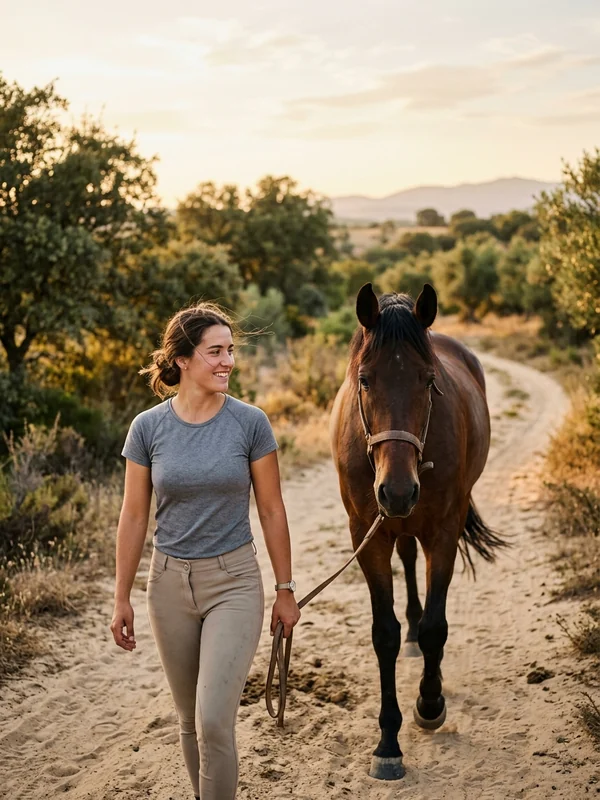 Amazona con ropa de equitación en la pista