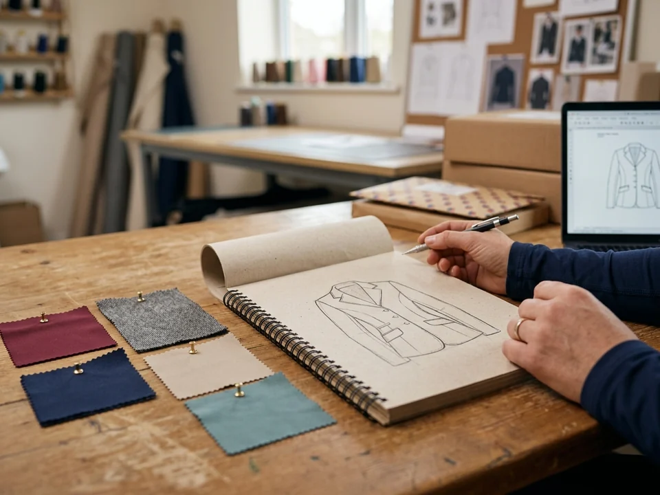 Boceto de una prenda personalizada con muestras de tejido