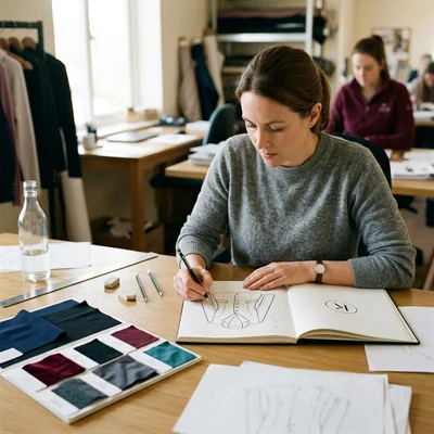 Diseñadora dibujando una chaqueta de concurso