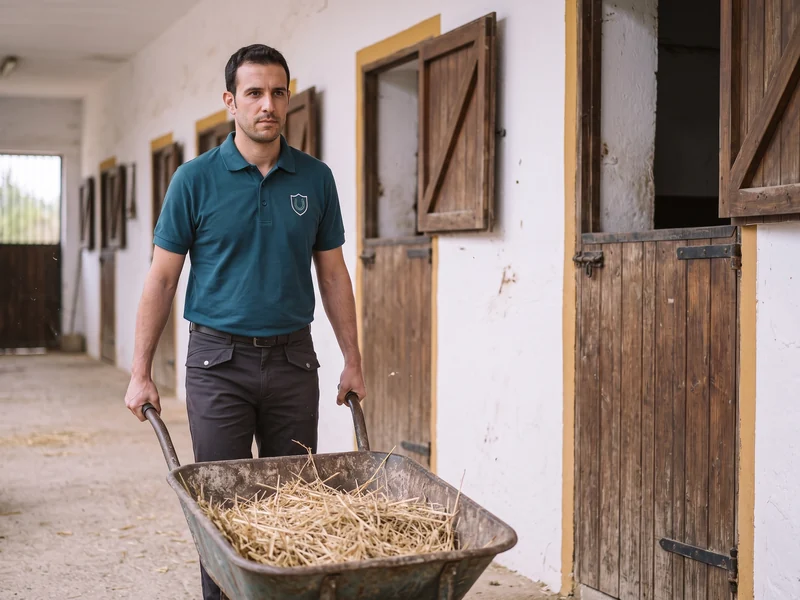 Mozo de cuadra con la ropa de trabajo todo el día
